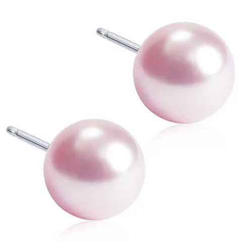 Blomdahl Natural Titanium Pearl Earrings Light Rose Color 8 Mm
