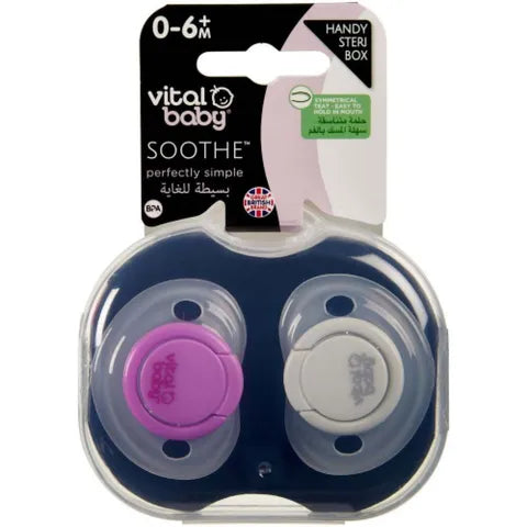 Vital Baby Soothe Perfectly Simple Pacifier Gray & Pink | 2 Pcs