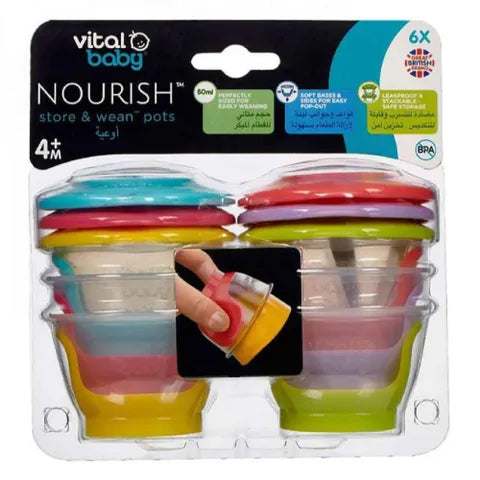 Vital Baby Store & Wean Pots 4+ Months | 6 Multi-Color Pots