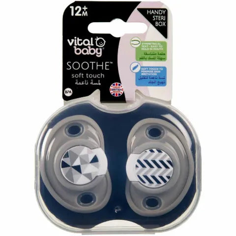 Vital Baby Soothe Soft Touch Pacifier +12 Months Blue & Gray | 2 Pcs