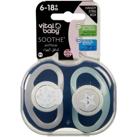 Vital Baby Soothe Airflow Pacifier 6-18 Months Gray & Green | 2 Pcs