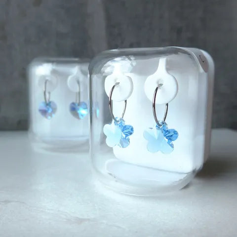 Blomdahl Natural Titanium Pendant Flower Earring Blue Shades 14 Mm