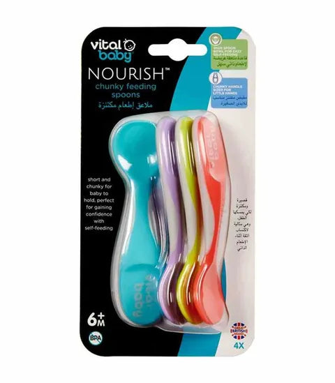 Vital Baby Nourish Chunky Feeding Spoons 6+ Months 4 Colorful Pcs