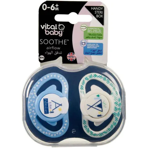 Vital Baby Soothe Airflow Pacifier 0-6 Months Blue & Green | 2 Pcs