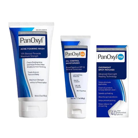 PanOxyl Care Set: Acne Cleanser, Moisturizer, & Overnight Spot Patches