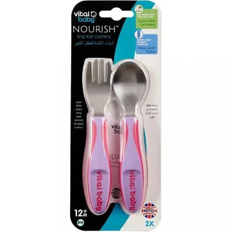 Vital Baby Nourish Big Kids Cutlery Spoon & Fork 12+ Months Fizz