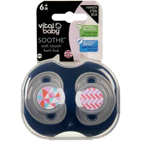 Vital Baby Soothe Soft Touch Pacifier +6 Months Colorful Gray | 2 Pcs