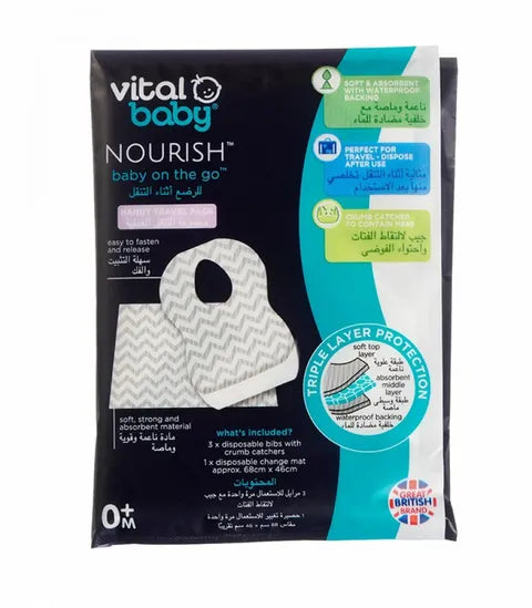 Vital Baby Nourish Baby On The Go Set Disposable Mat & Bibs White 1