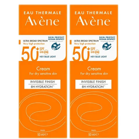 Avene Sunscreen Cream Invisible Finish for Dry Sensitive Skin SPF 50+ 50 Ml 1+1 Free 1